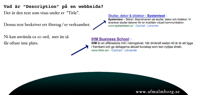 SEO-tips, från Niklas af Malmborg, som förklarar vad en description är.