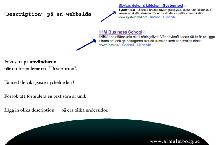 SEO-tips, konkreta råd - för att formulera en description på er webbsida / hemsida