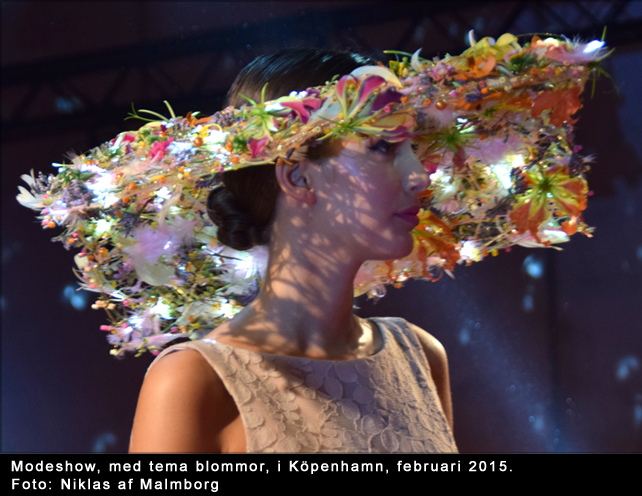 Bild från en modeshow i Köpenhamn, Danmark, som hade tema bröllop / blommor / blomsterarrangemang, februari 2015. Foto: Niklas af Malmborg, www.afmalmborg.se